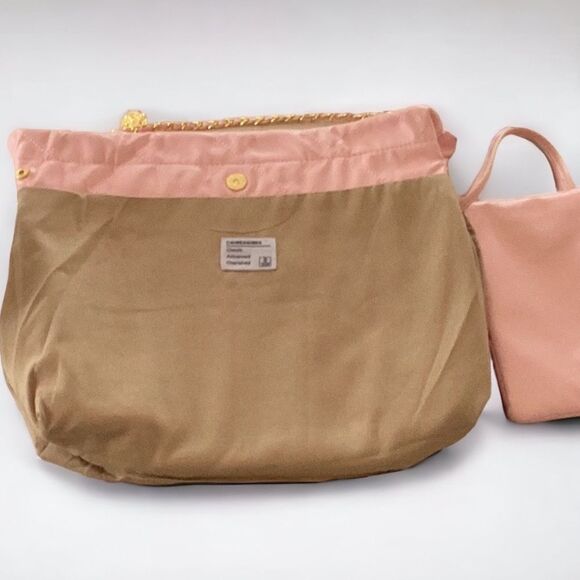 WOMENS NEW LARGE SHOULDER TOTE HANDBAG CHAIN LIGHT PINK SOFT LEATHER WITH POUCH - Picture 6 of 12